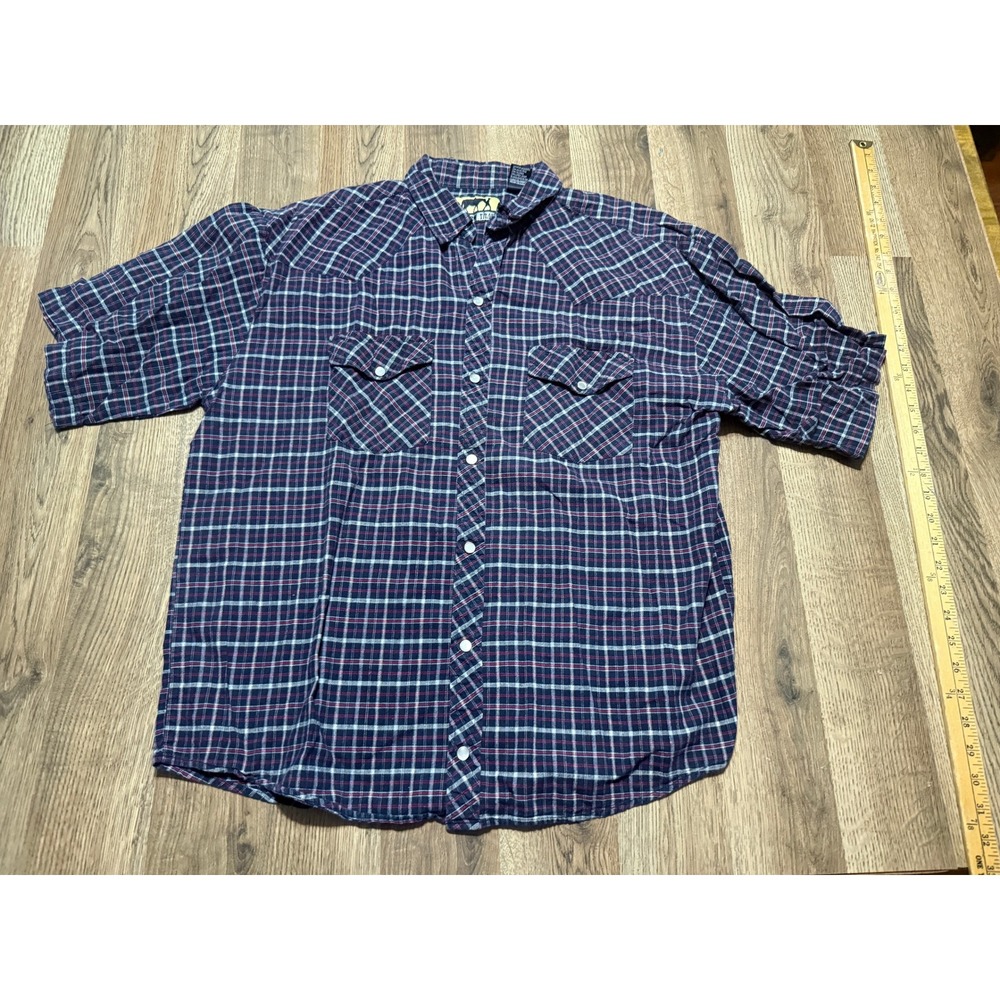 Western Trails Button Up Shirt Mens XXL Blue Plaid Western Wear Excellent